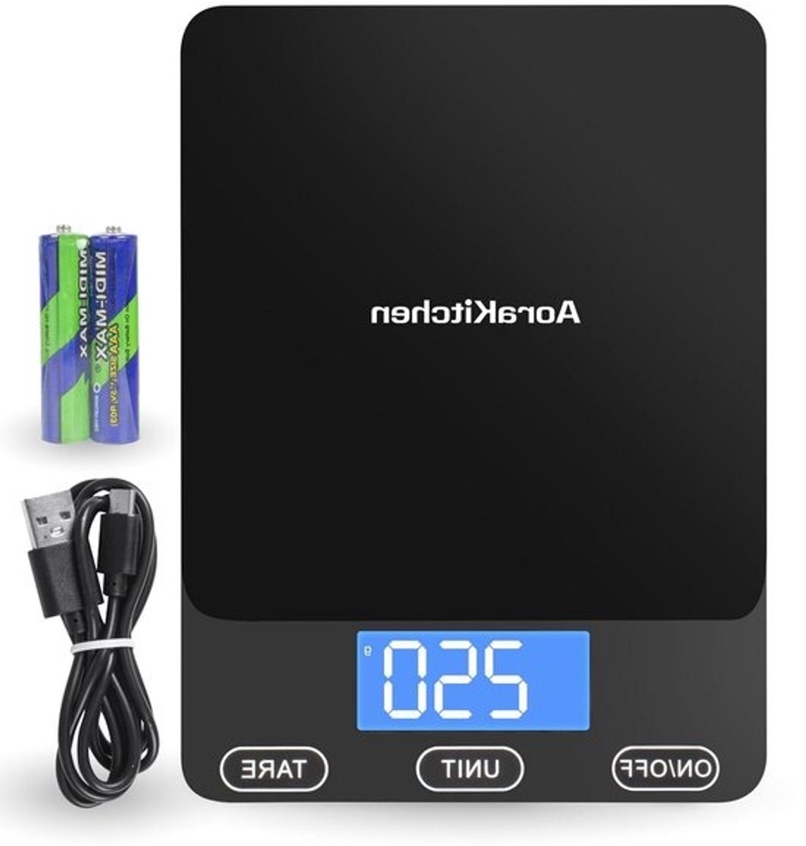 Keukenweegschaal Digitaal - Precisie Weegschaal - Nauwkeurig Afwegen - Oplaadbaar Via USB-C - Tot 15kg - Zwart