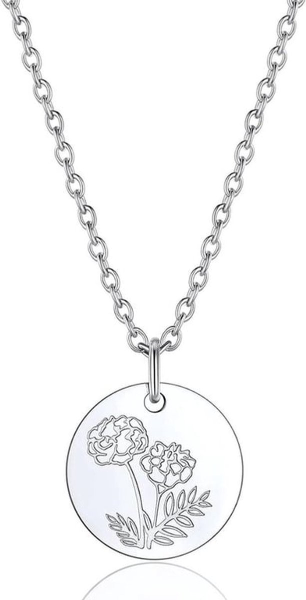 Gepersonaliseerde geboortebloemen halsketting met roestvrijstalen hanger - dames en meisjes - 45 + 5 cm roloketting