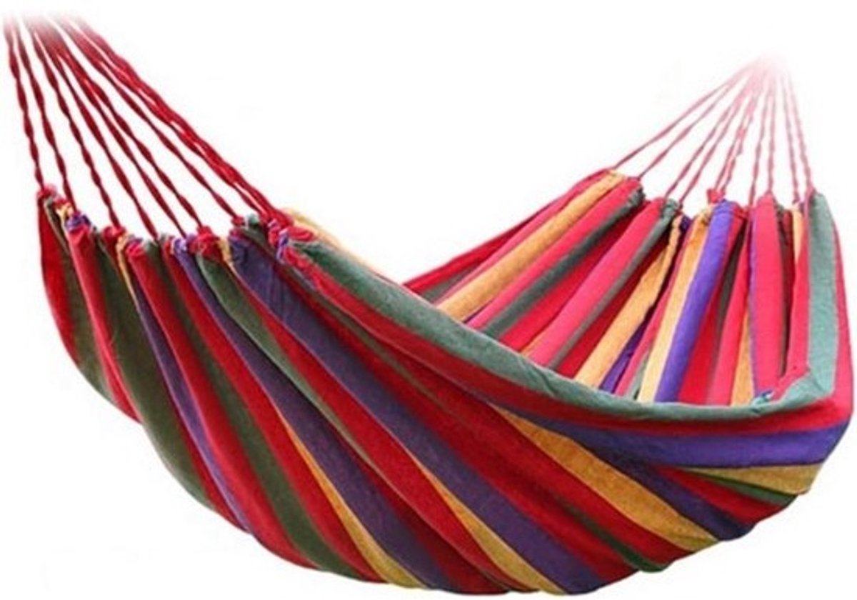 Kampeerhangmat - Stoffen hangmat Boomhangmat - Ontspannen in de natuur - Inclusief boomriemen - 260x80 cm - Multicolor