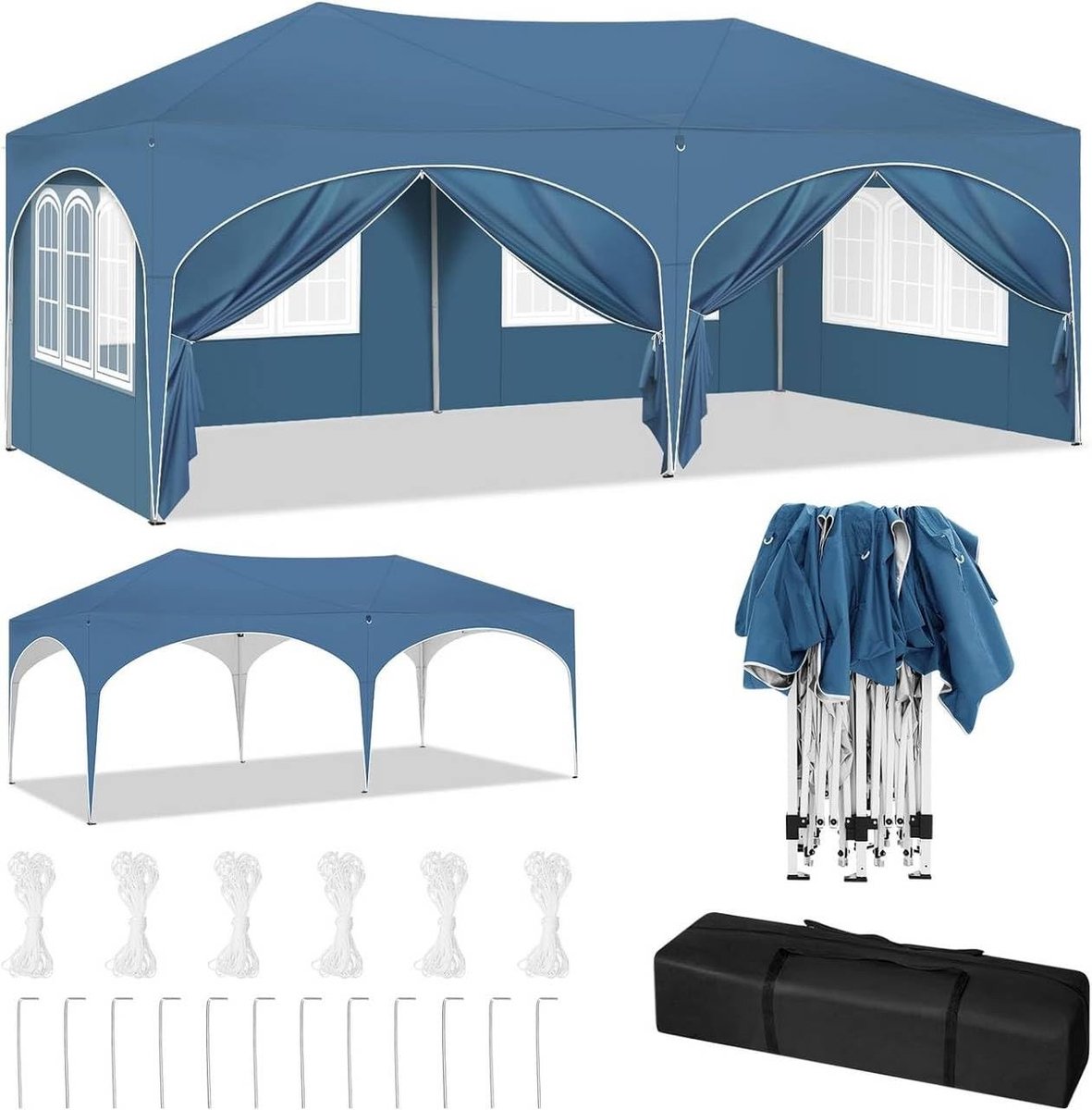 Vouwtent met zijpanelen - Waterdicht - 600 x 300 cm - Blauw