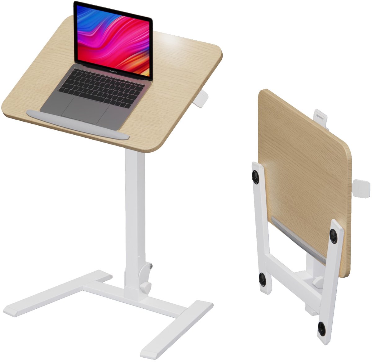 Opvouwbaar Mobiel Bureau - Hoogte Verstelbaar met Wielen - Beige