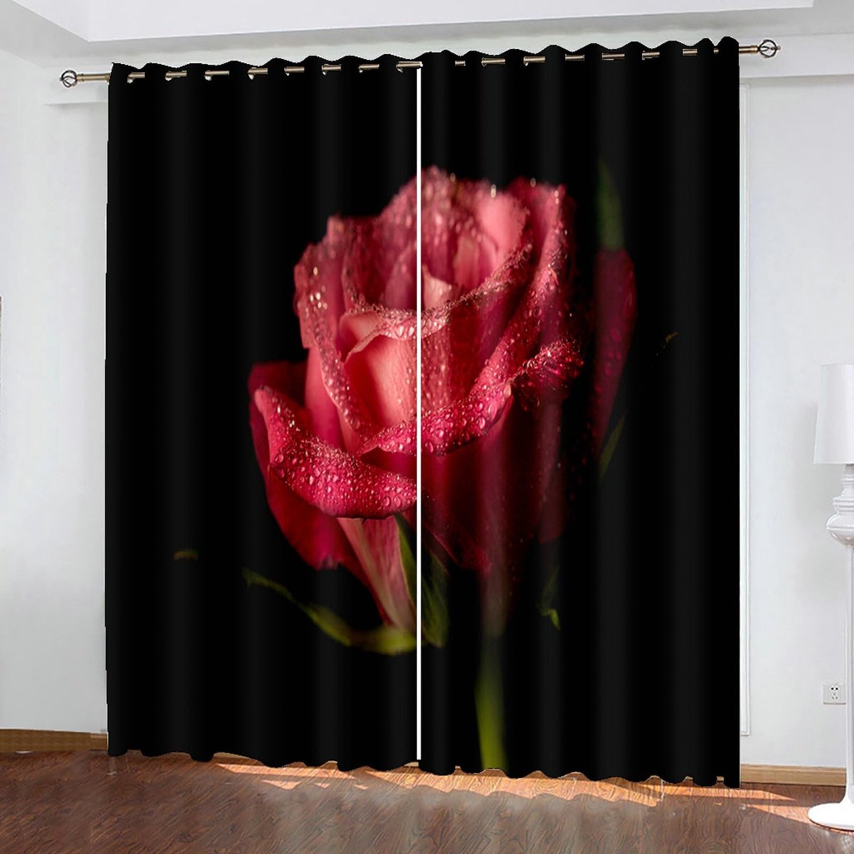 Gordijnen 2 Panelen - Verduisterend - Roze Bloem - 42W x 54L inch