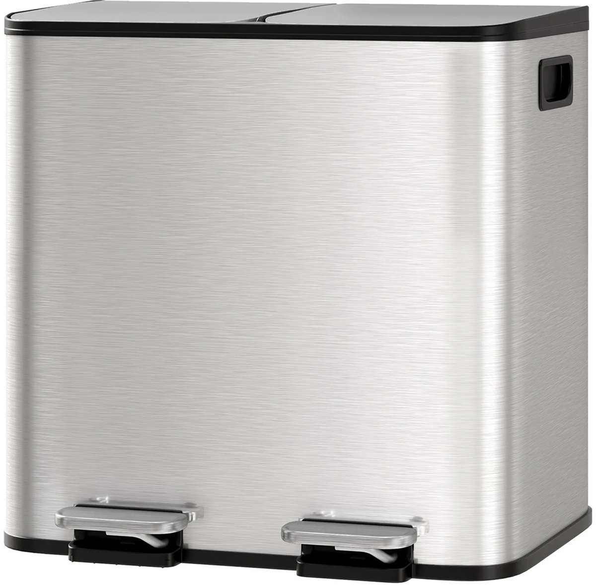 Homezo prullenbak - RVS afvalbak - 2 compartimenten - 2 x 15 liter - Voetpedaal - Soft close deksel - Uitneembare binnenbakken