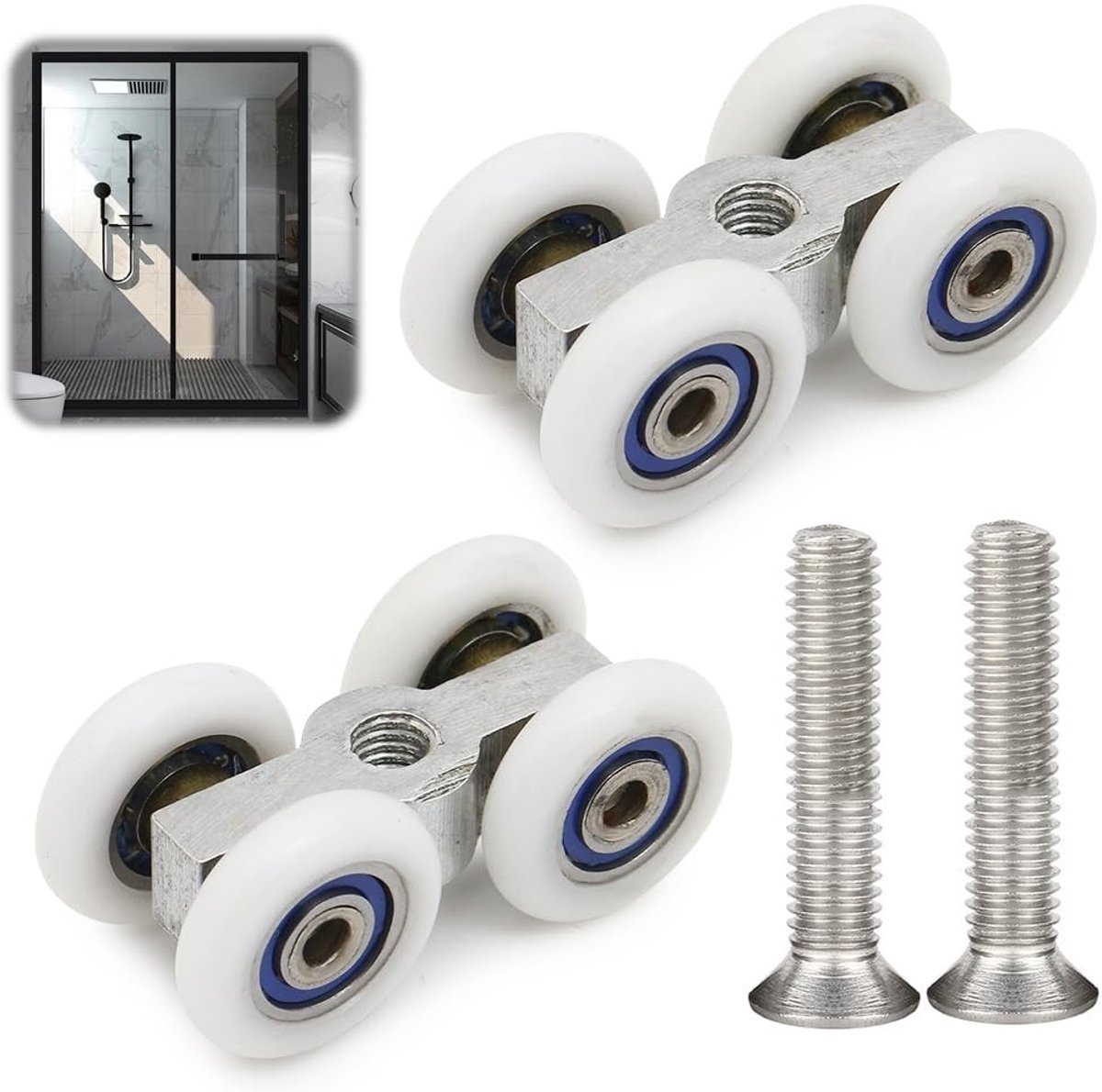 Set van 2 Glijdende Wielen voor Douchedeur - Aluminium en Nylon