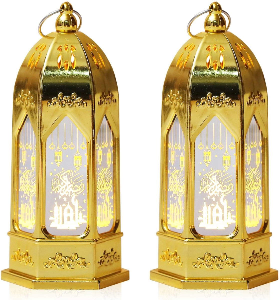 2 Stuks Flameless Ramadan Lantaarn - Gouden Decoratie