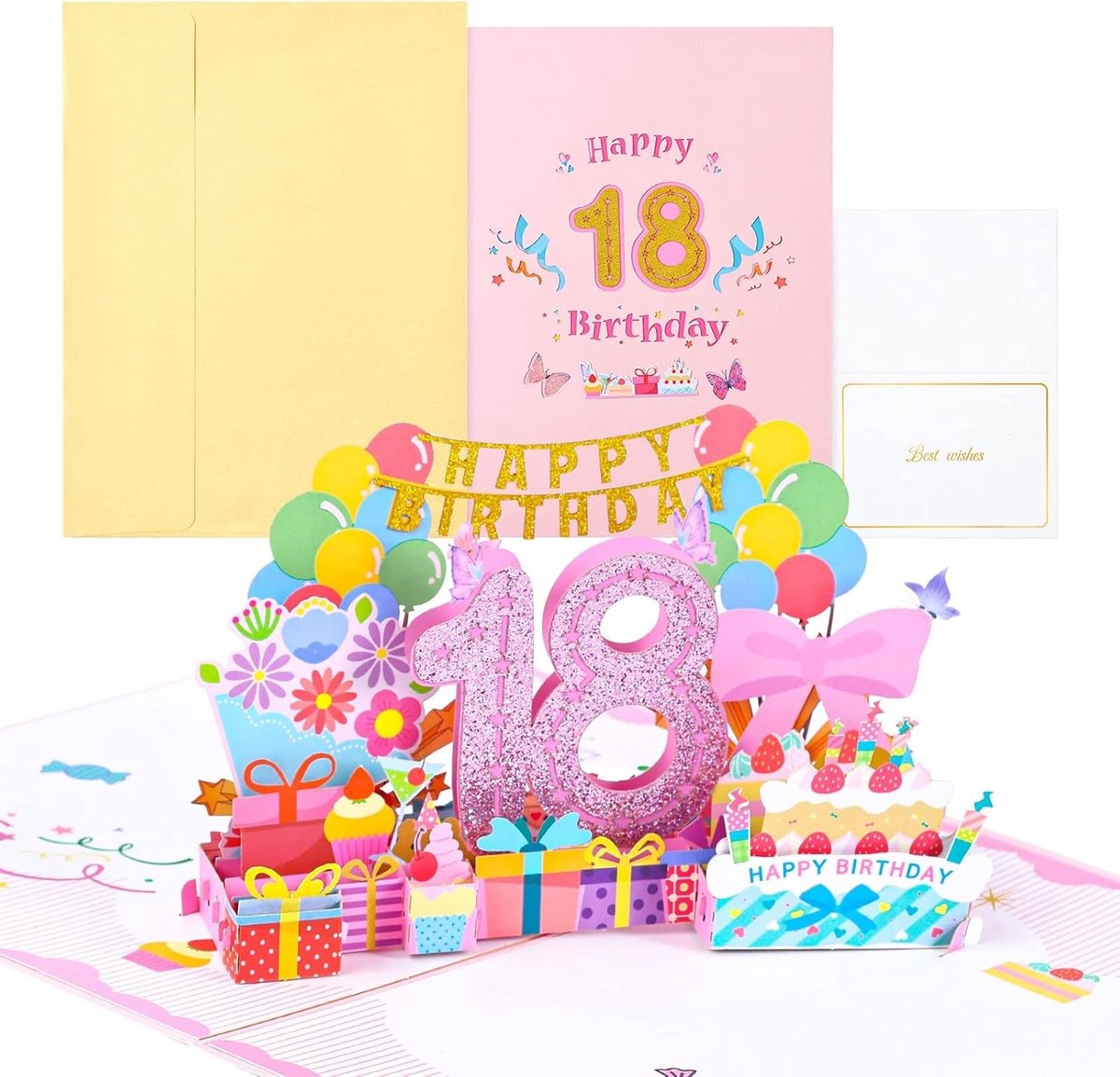 3D Pop Up Verjaardagskaart voor 18 Jaar, Unieke Wenskaart met Envelop voor Vrouwen, Mannen en Vrienden, Perfect voor Feestelijke Gelegenheden