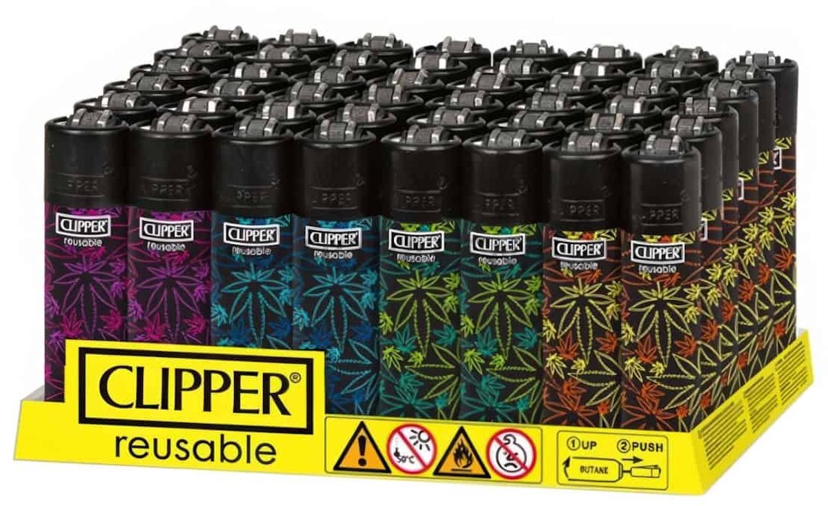 Clipper Classic Large Aanstekers "Fluo Leaves #3" (Display 48 stuks)