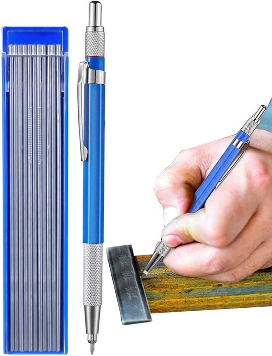 Metalen Markeerpotlood - Lasser Potlood - Precisie Markeren - Met Ingebouwde Slijper - 2.0 mm Vullingen - Blauw