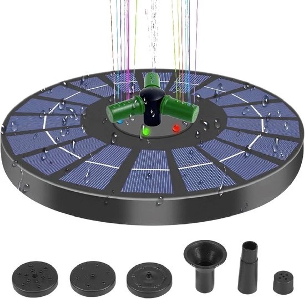Fontein op zonne-energie - Waterpomp drijvend - Tuin Decoratie - Draaimondstuk met 6 sproeiers - 4 W - Zwart