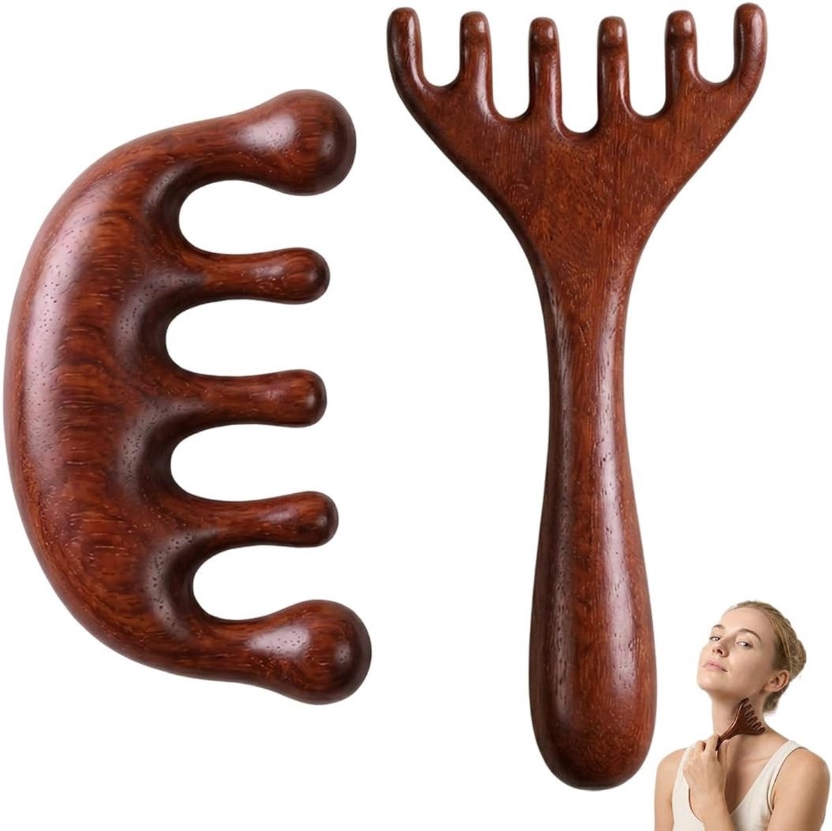 Hoofdhuidmassagekam van natuurlijk sandelhout, 2 stuks voor ontspanning, wellness en stressverlichting, perfect als cadeau