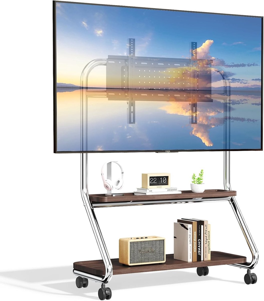 TV-meubel met 2 houten planken en kabeldoorvoer voor 32-75 inch televisies, modern design en stevig materiaal