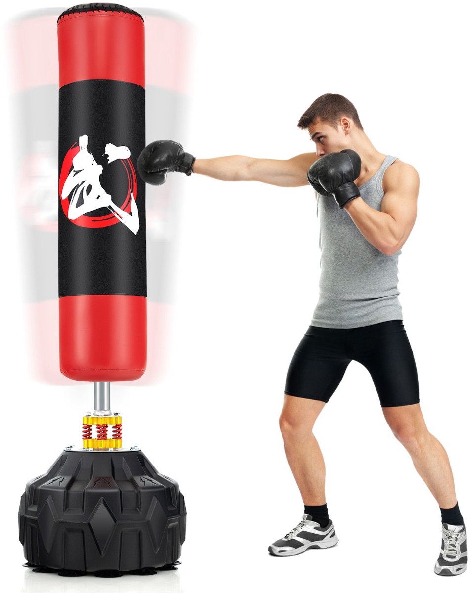 SureDeal® - Boks - Zelfdragende Bokszak - Vulbare Bodem Zuignappen - Schokdempers - Volwassenen - 26x115x. cm - Zwart + Rood