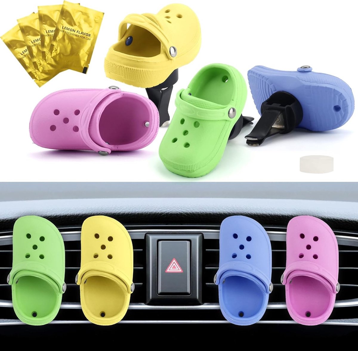 Essentiële Olie Diffuser Clips voor Auto - 4 Stuks Luchtverfrisser met Aroma, Ventilatieroosters en Decoratie in Roze, Groen, Geel en Blauw