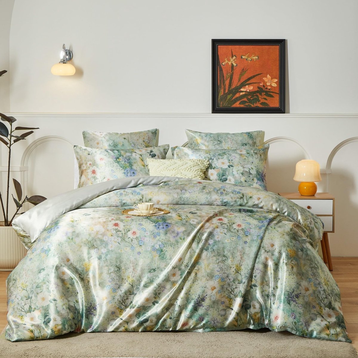 Satin Bedlinnen Set - 4 Delig - 135 x 200 cm - Kleurrijke Bloemen