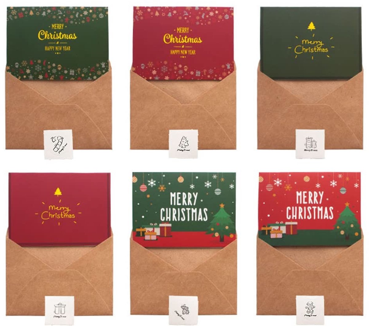 Kerstkaarten Assorti met Enveloppen - Mini Classy Set van 12