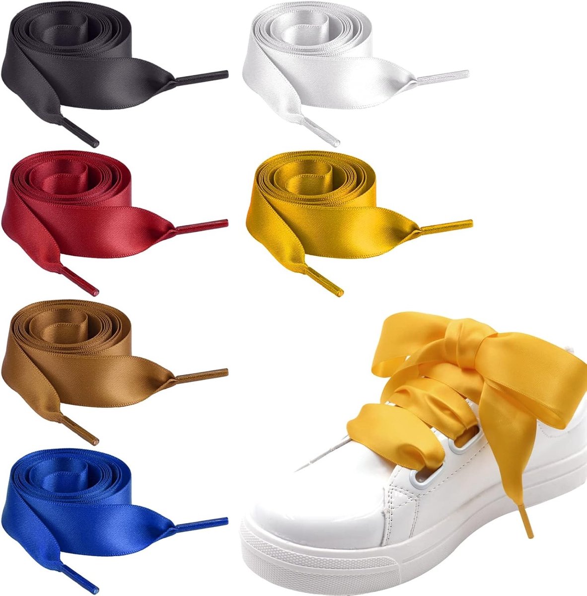 Kleurige Satijnen Veters, 6 Paar, Premium Veters voor Sport- en Casual Schoenen, Duurzaam en Stijlvol
