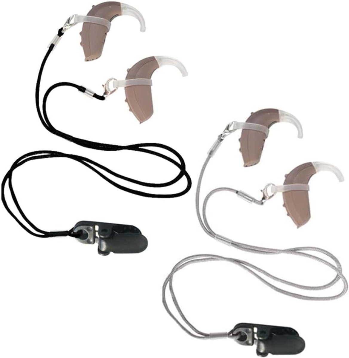 Hoorapparaat clips met lanyard voor beide oren, handige clip houder en beschermkoord voor jongeren, ouderen en volwassenen (Grijs-Zwart)