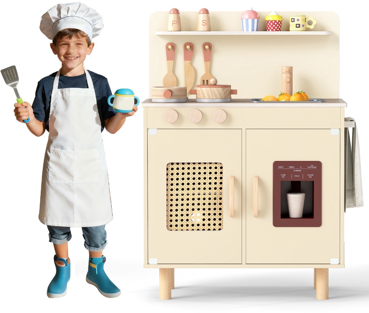 SureDeal® - Rollenspell - Speelkeuken - Kinderen Houten Keuken - Realistische Ijsmachine Fornuis - 52x31,5x73 cm - Geel