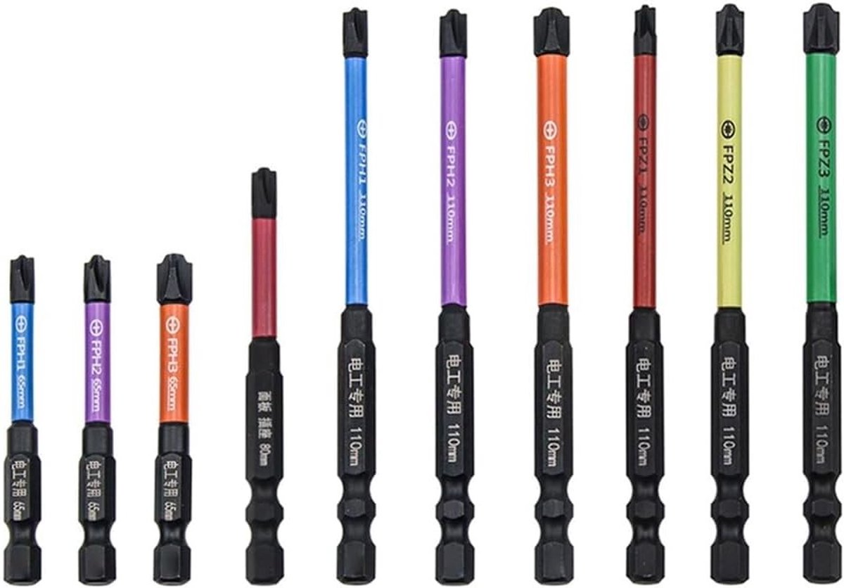 Set van Magnetische Schroevendraaier Bits, Speciale Sleuf en Kruiskop Bits, Geschikt voor Elektriciens en Schakelaars, 10-delige Set van 65-110mm