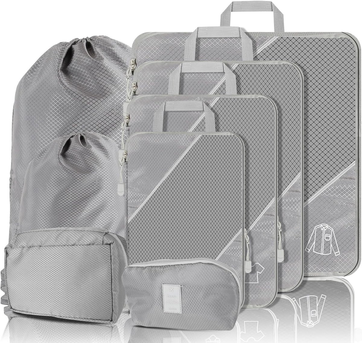 Ultralichte Compressie Inpakzakken, 8 Stuks, Ideaal voor Koffers en Rugzakken, Reisorganizers voor Efficiënte Inpak en Opslag