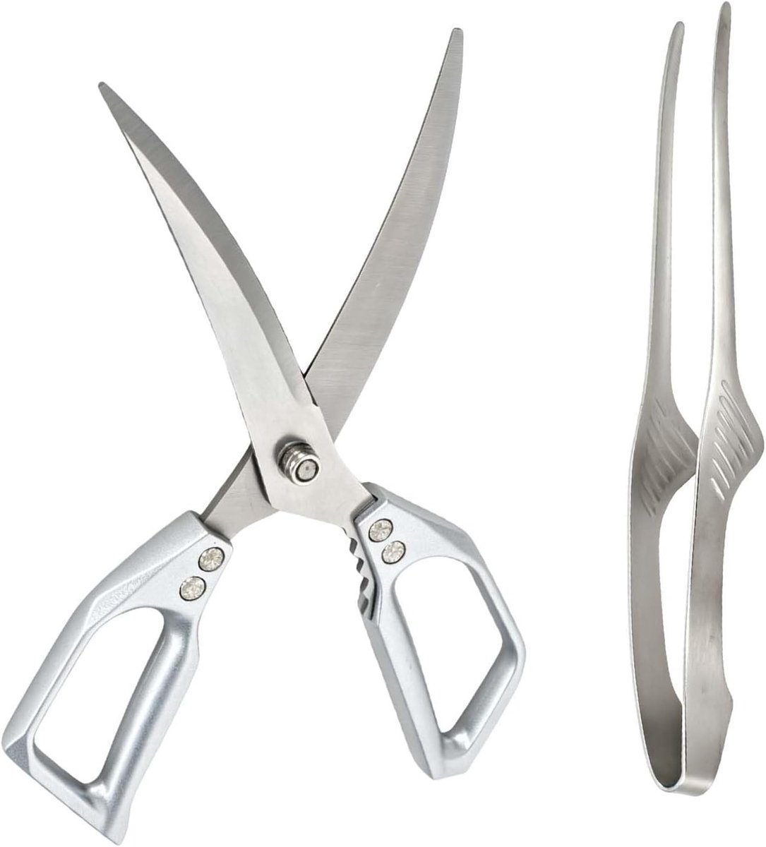 Multifunctionele Keukenschaar en Grilltangen Set – Aluminium Scharen voor Vlees, Botten en Groenten, Roestvrijstalen Tangen, Vaatwasserbestendig en Duurzaam