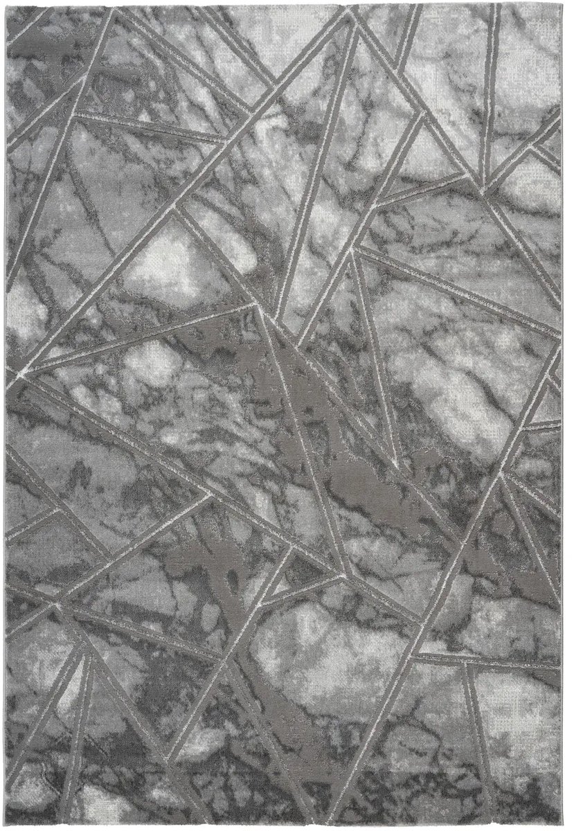 Dutch XXL Modern Vloerkleed | Tapijt | Marmaris | Geometrisch | Zilver | 200x290 cm
