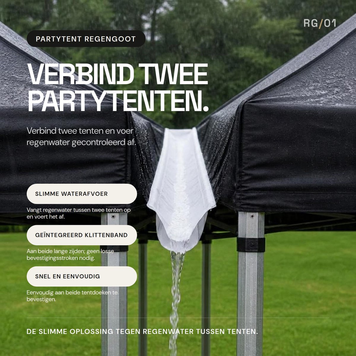 Regengoot Partytent 3 Meter – Regenafvoer voor Partytenten – 45 cm Breed – Klittenband Bevestiging – Wit