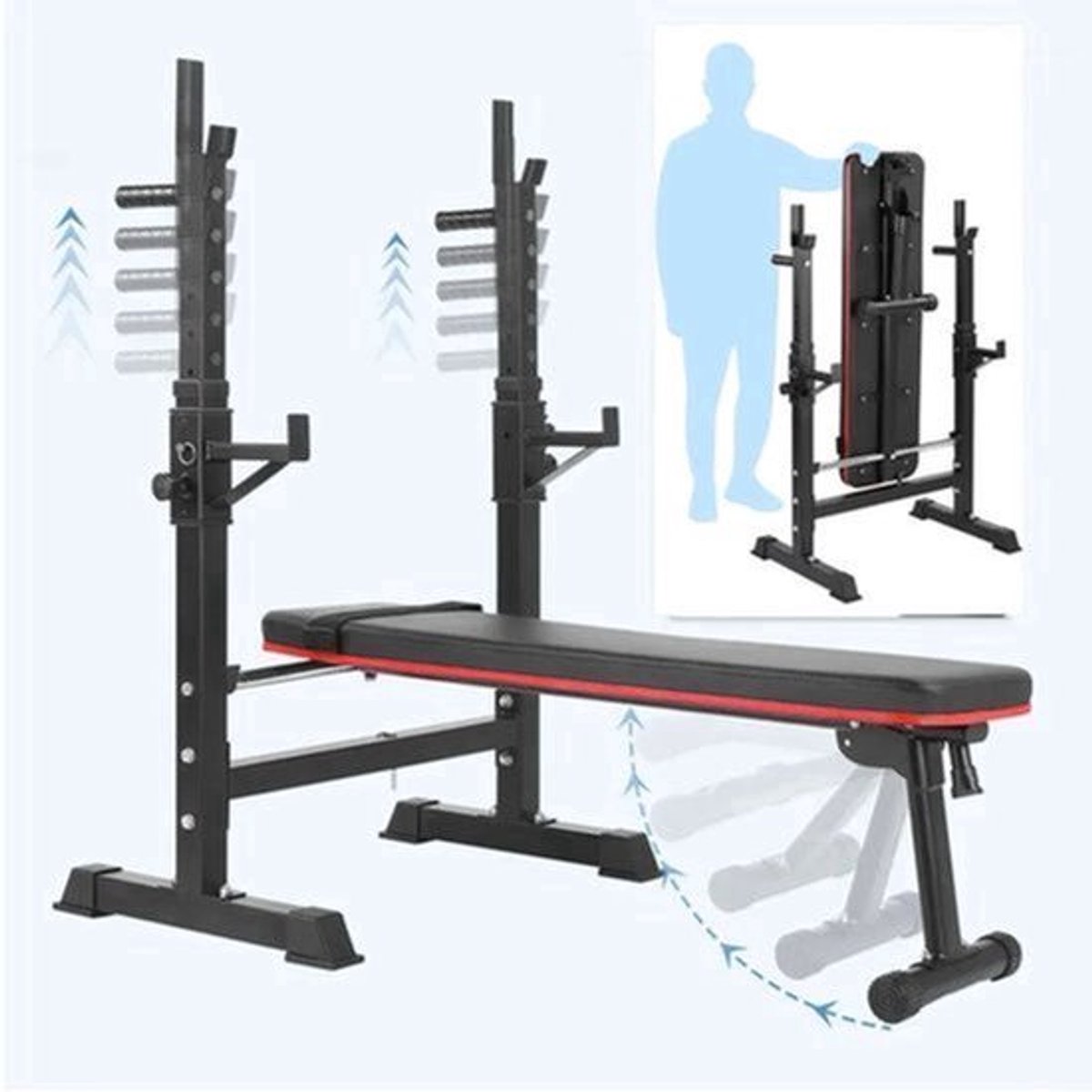 Halterbank – Fitnessbank – Gewichtbank – Trainingsbank – Bankdrukbank – Verstelbare Barbell Standaard – Maximale Draagkracht 200 kg
