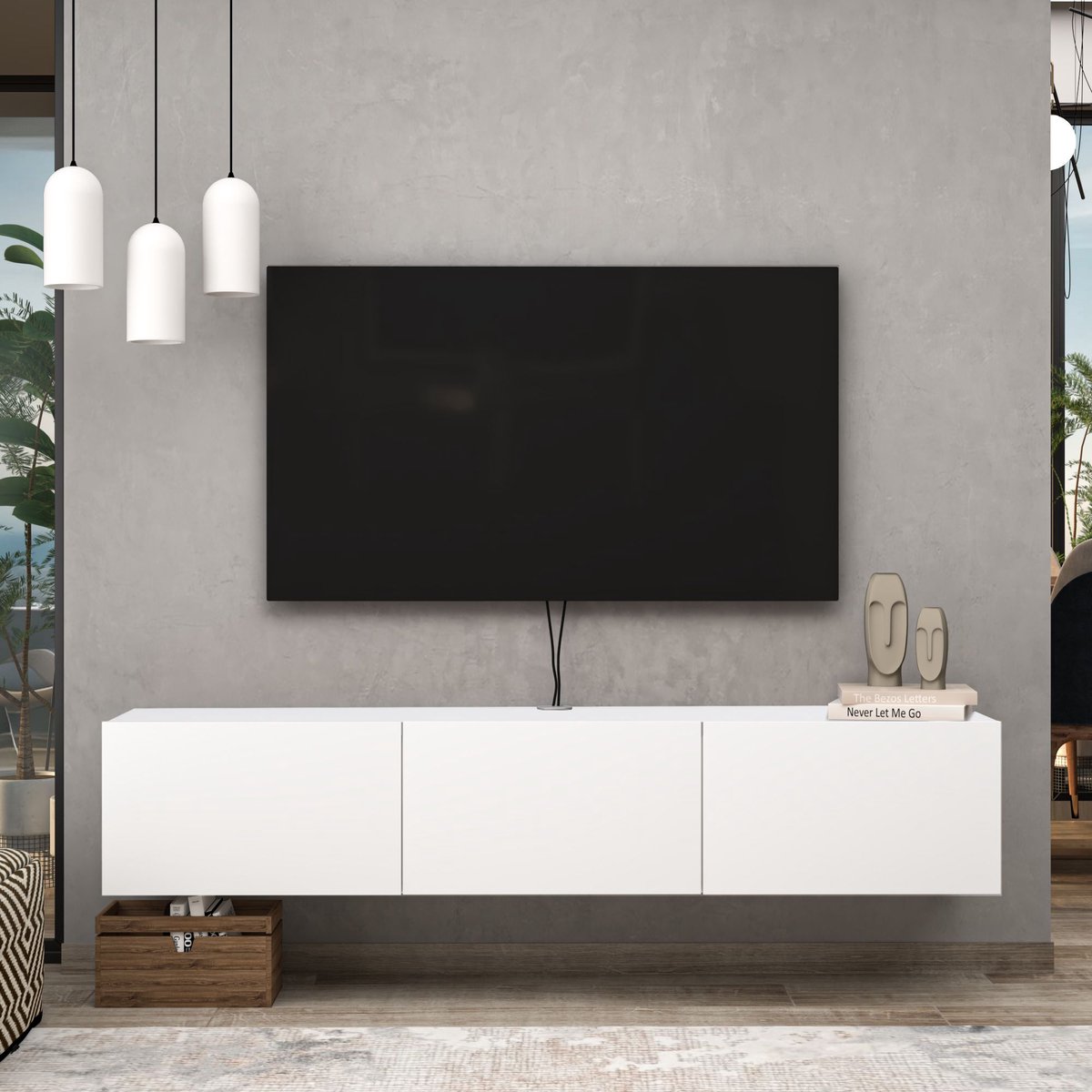 Brandloop Taş Zwevend tv-meubel - 160 cm - 3 Kleppen - Wit