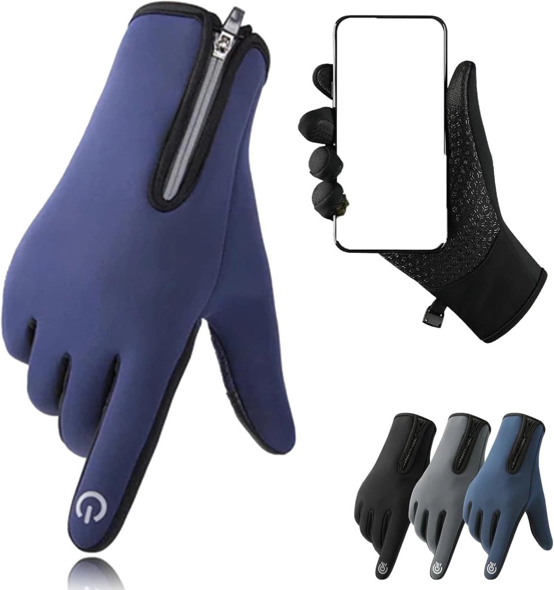 Drielaagse Waterdichte Handschoenen - Antislip en Winddicht - Blauw
