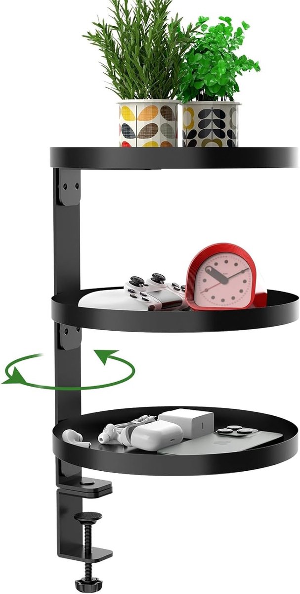 Verstelbare 3-laagse bureauschap met draaibare opbergbak, zonder boren, anti-slip en ruimtebesparende organizer voor efficiëntie en ordening