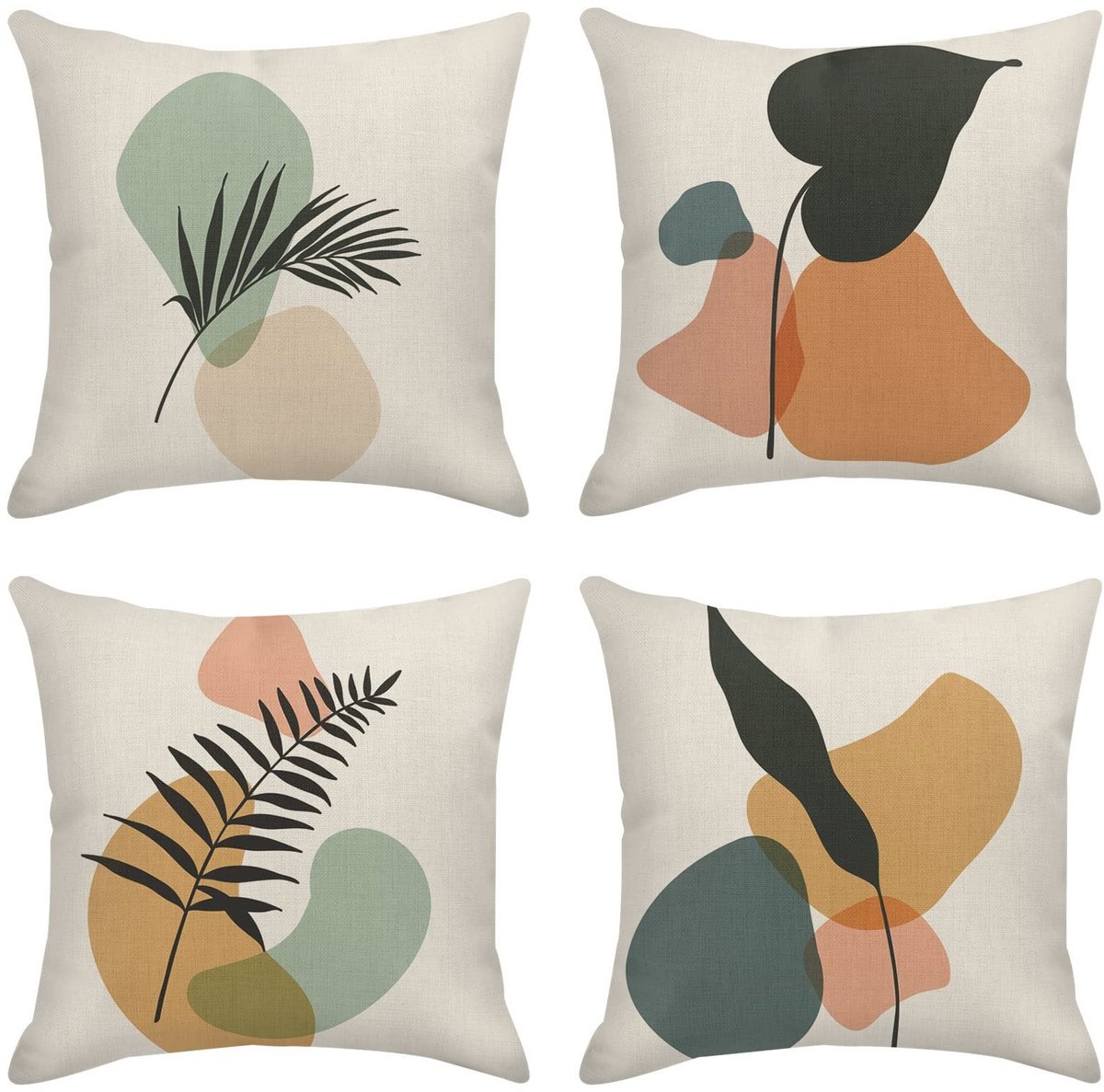 Set van 4 Decoratieve Kussenhoezen - Botanisch Blad 45 x 45 cm