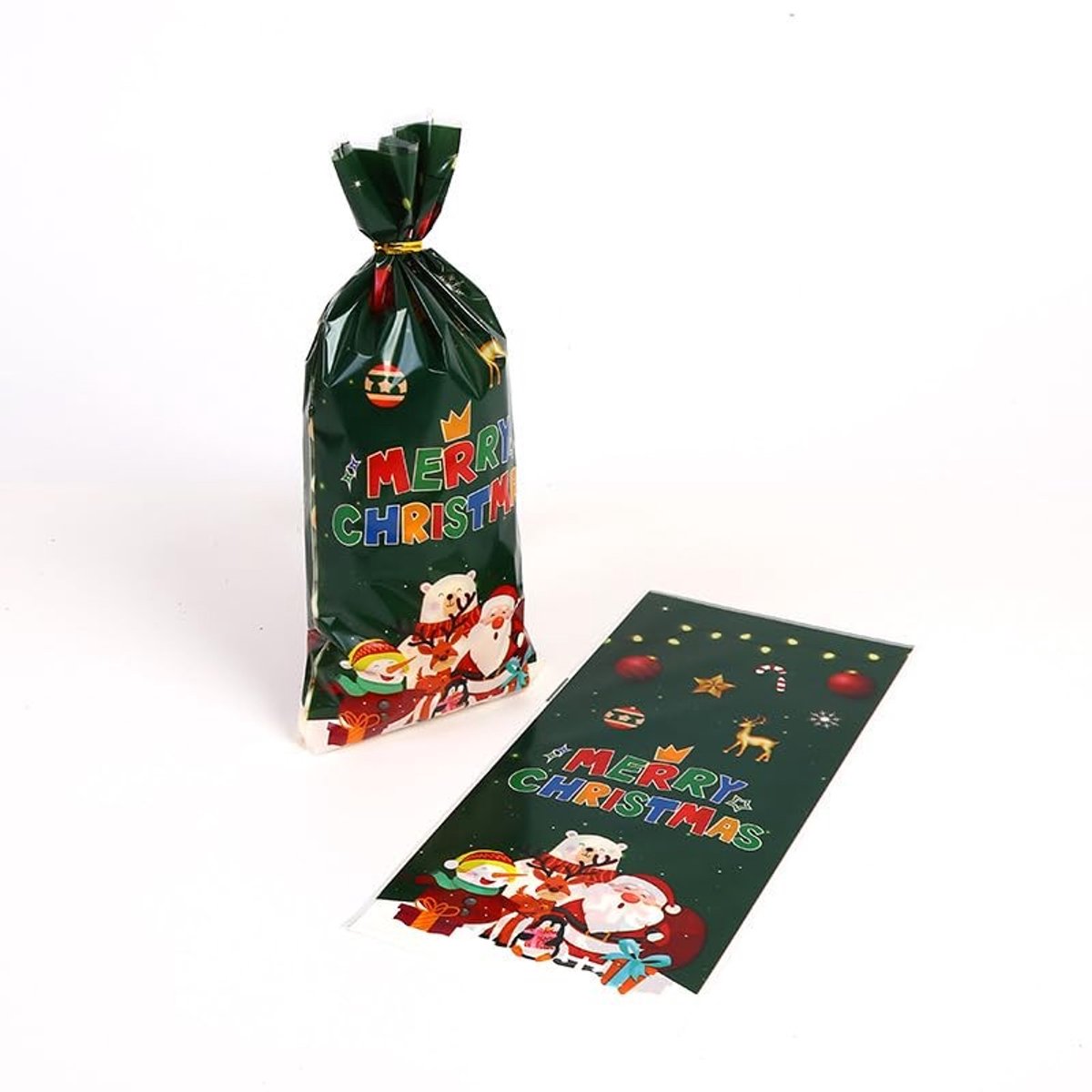 Kersttraktatiezakken - 100 stuks met twistbanden - Groen
