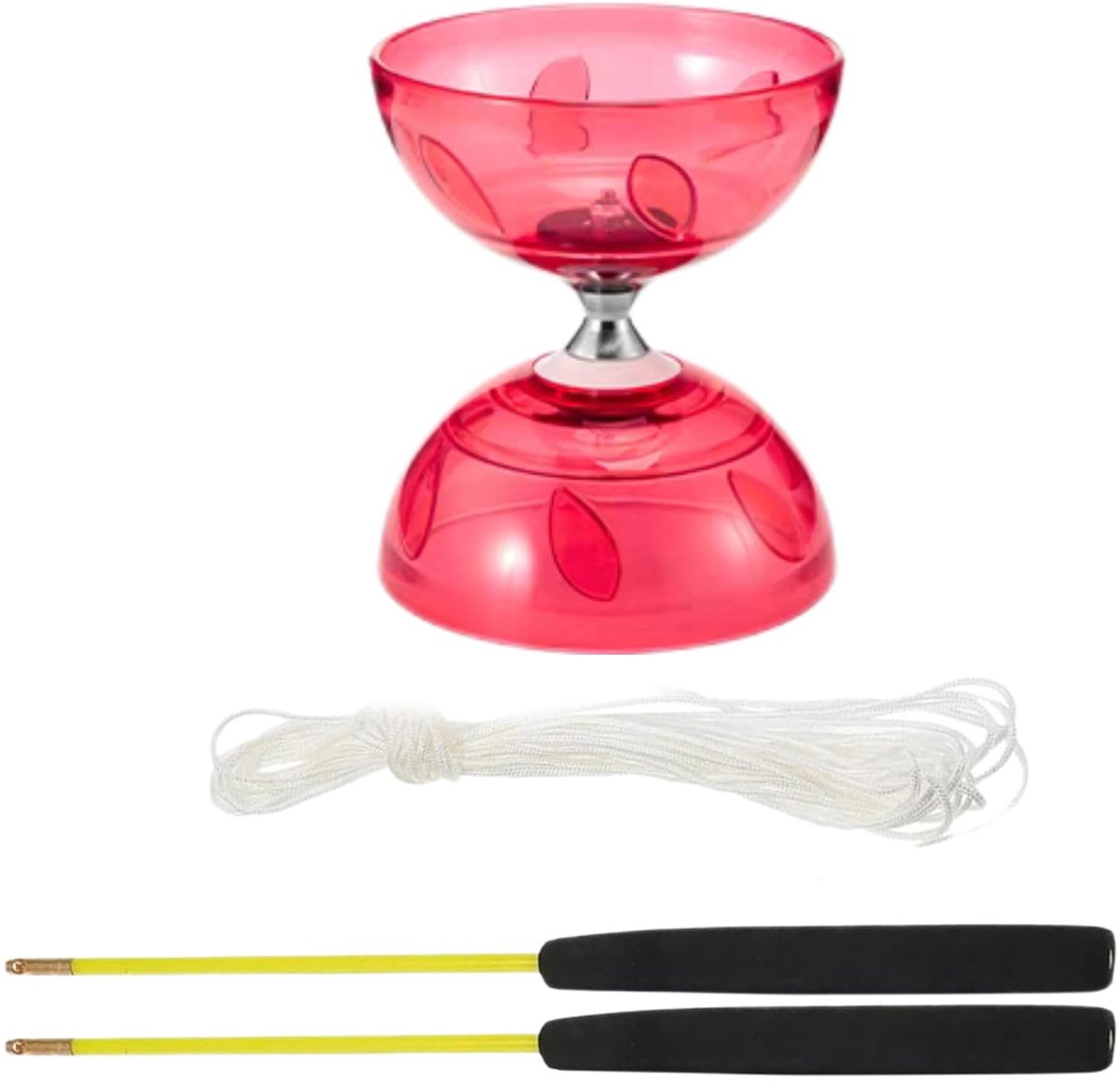 Diabolo Juggling Set - Bal met Lager en Professionele Stokken Rood
