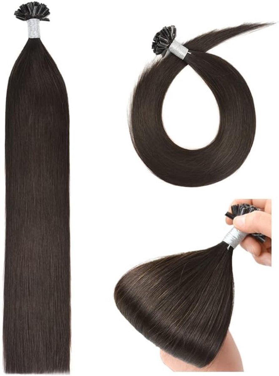 Natuurlijke U-Tip Haarextensions van 55 cm met Keratine Bonding - Remy Haar in Donkerbruin 50 g