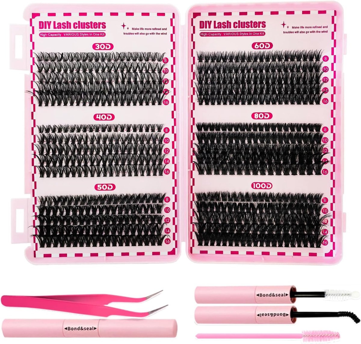 Eyelash Extensions Clusters met Lash Bond, Seal en Eyelash Tweezers voor Beginners en Vrouwen - Perfect voor een Volle Wimperslook