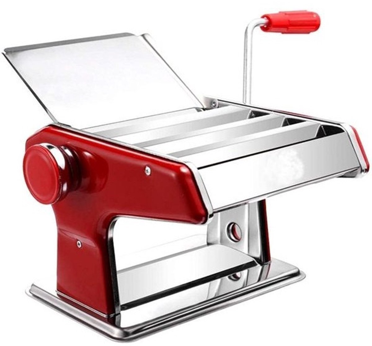Pastamachine Handmatig - Noodle Maker - Verse Pasta Maken - Roestvrijstalen Rollen - Gratis Maat - Rood