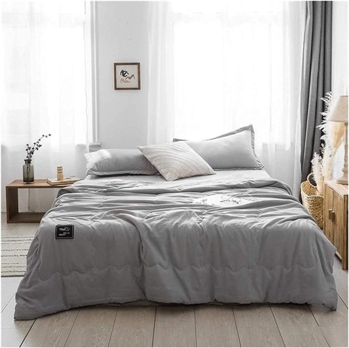 Zomer Quilt Deken - Gewatteerde Sprei - Koel Slapen - Dubbel Geborduurd - 200x230cm - Grijs