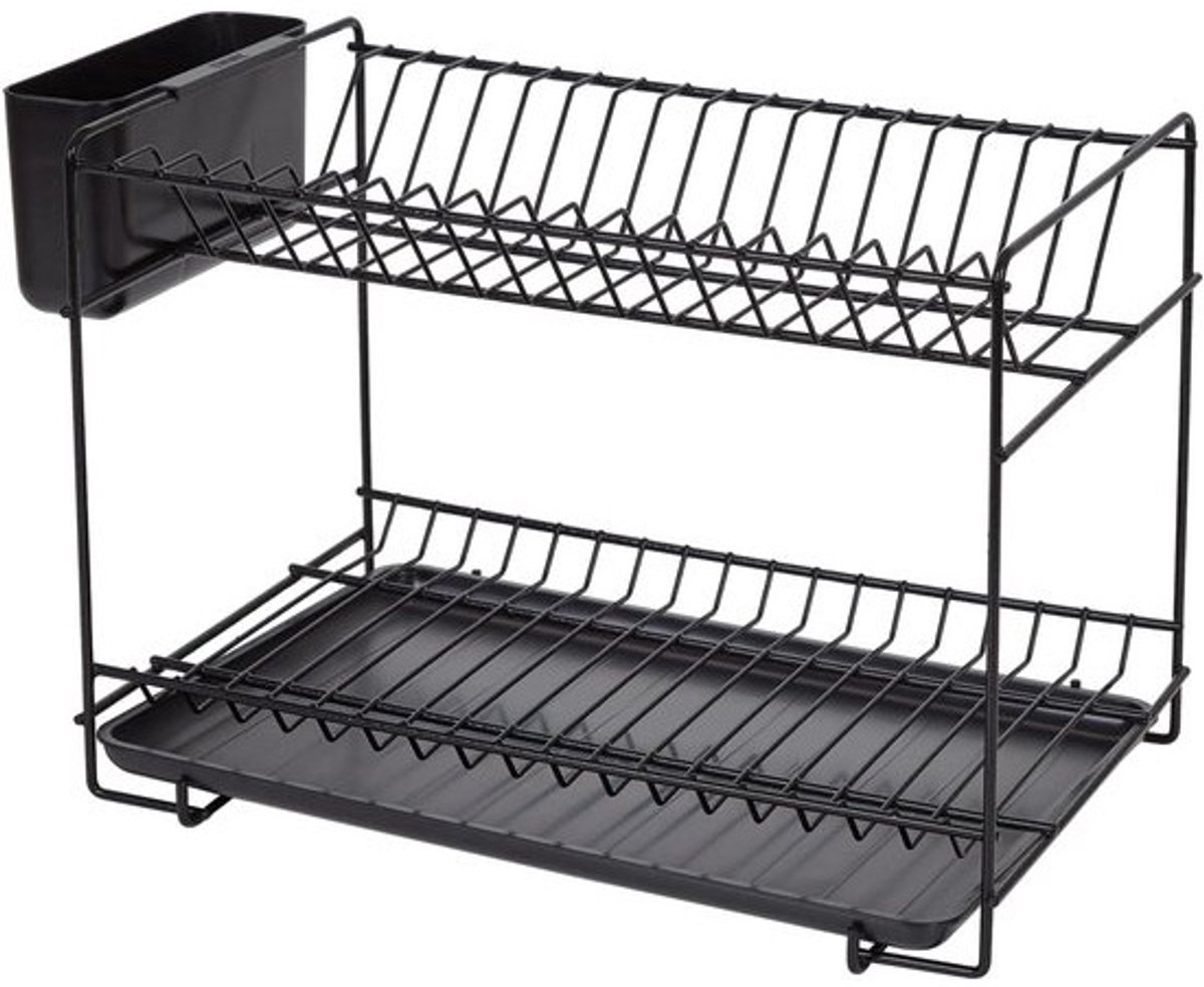 Afdruiprek Keuken - Droogrek Vaat - Vaat Drogen - Twee Niveaus - 385 x 25 x 28 cm - Zwart