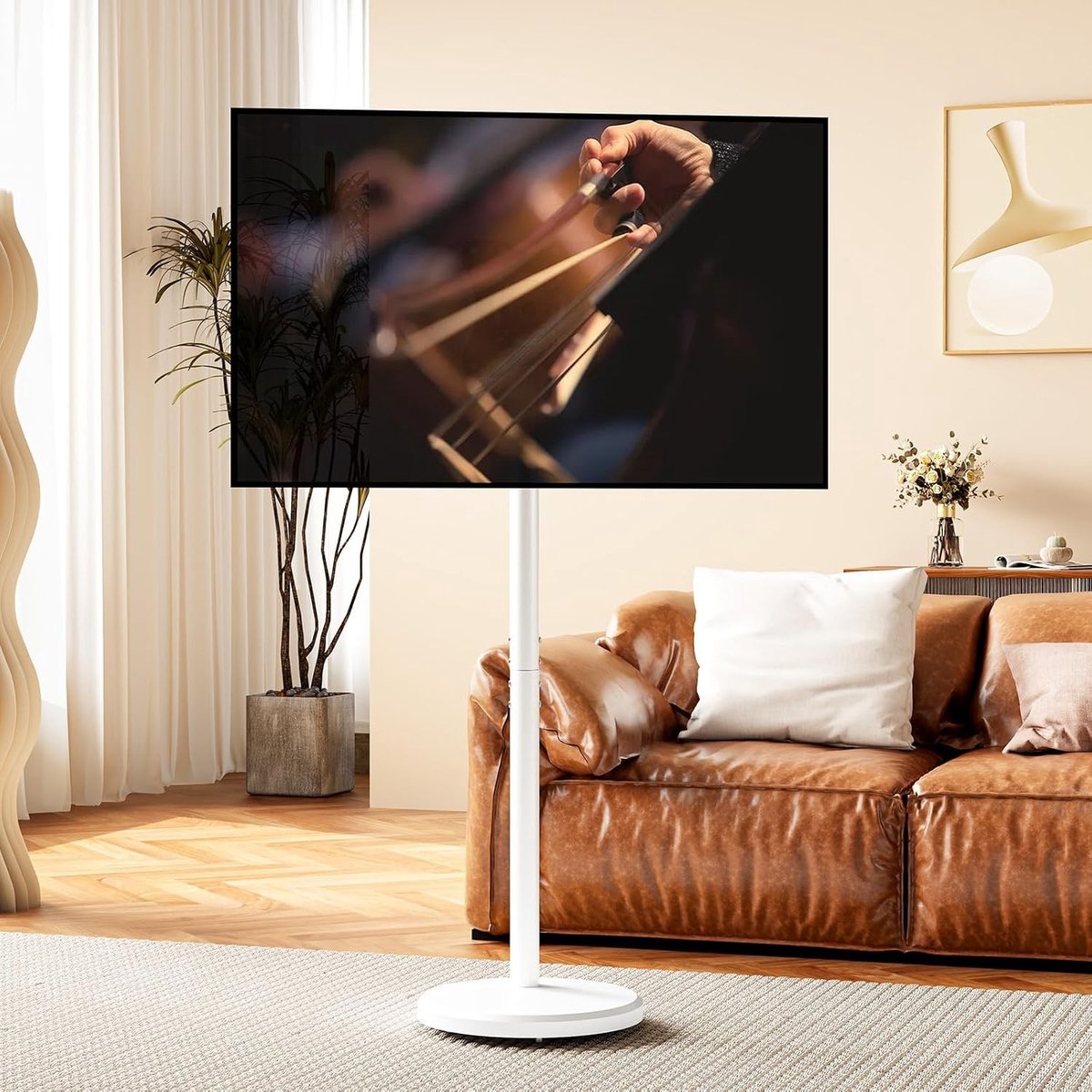 Mobiele TV standaard voor 10-46 inch platte en gebogen televisies, wit, verstelbaar en modern design