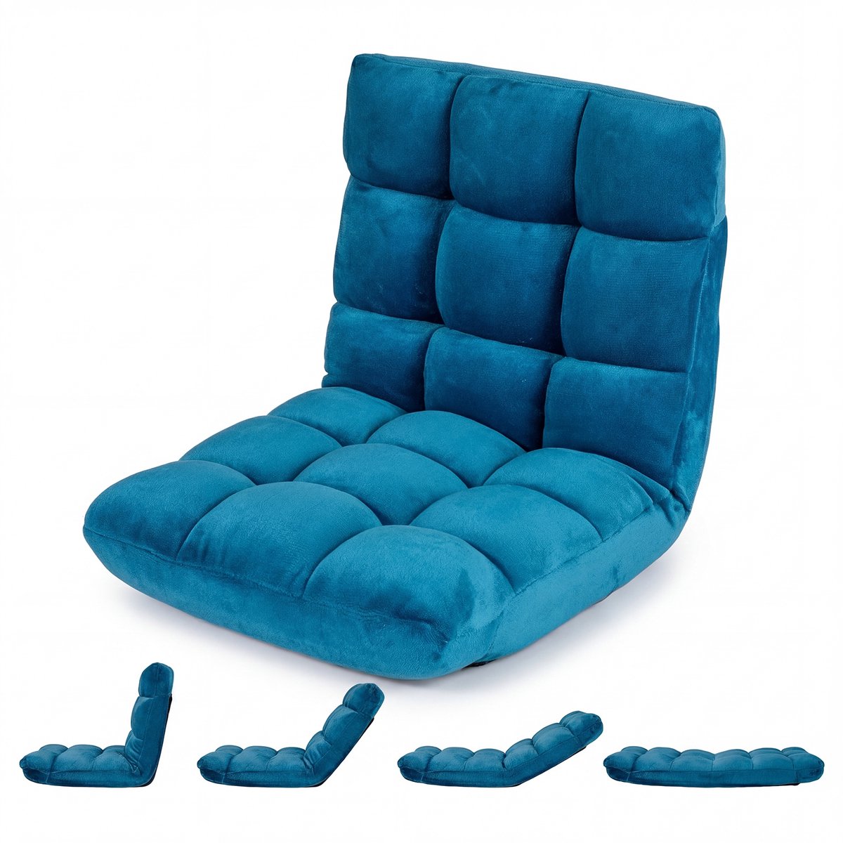 SureDeal® - Vloerstoel - Opvouwbare Flanel Tatami - Verstelbare Rugleuning Standen - 66,5x53x53 cm - Blauw