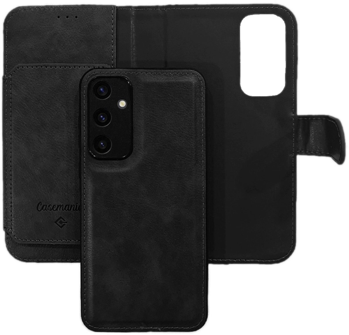 CaseMania Bookcase hoesje geschikt voor Samsung Galaxy A27 - Effen Zwart - Kunstleer - 2-in-1 Magnetisch Uitneembaar Design - 6 Pasvakjes 1 Steekvak