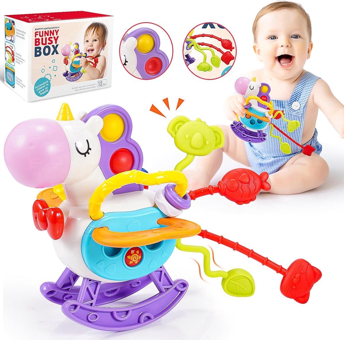 Kraftverd - SilicNaonen Trekkoord Activiteiten Speelgoed - Montessori speelgoed - sensorisch speelgoed - bijtring - bijtspeelgoed baby - babyspeelgoed - voor kinderen van 6 tot 24 maanden - Peuter Speelgoed – Jongens Meisjes - 1 jaar – 2 jaar -cadeau
