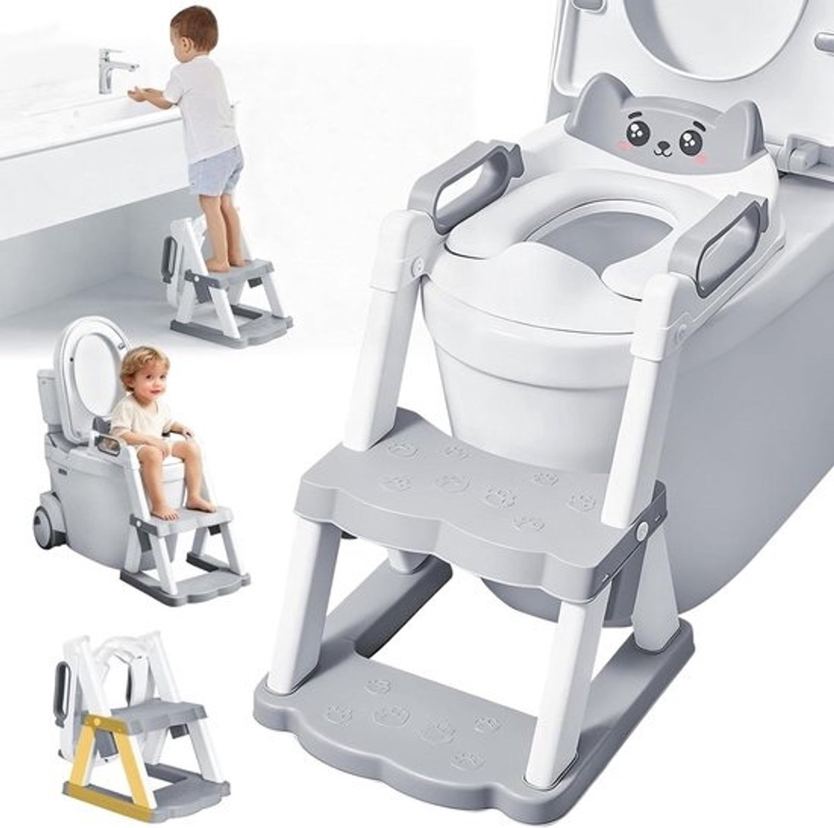 Toiletverkleiner Kinderen - Kinder Toilet Stoel Opstapje - Zindelijkheidstraining - In Hoogte Verstelbaar - 75 kg draagvermogen - Blauw