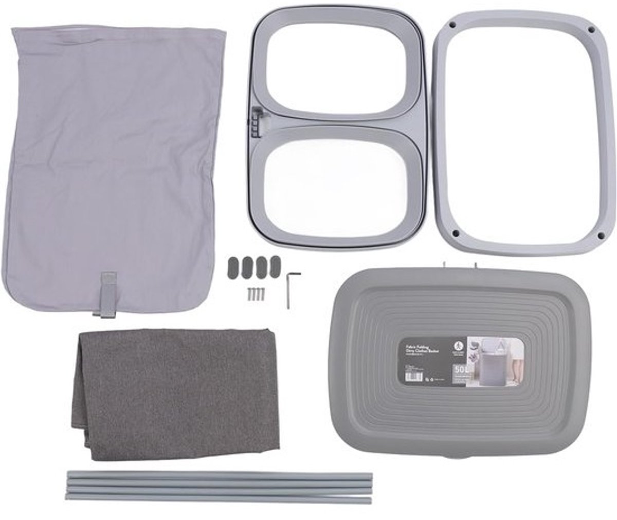 Wasmand met deksel - Kledingmand Sorteerder - Kleding Sorteren - Afneembare tas - 90L capaciteit - Grijs