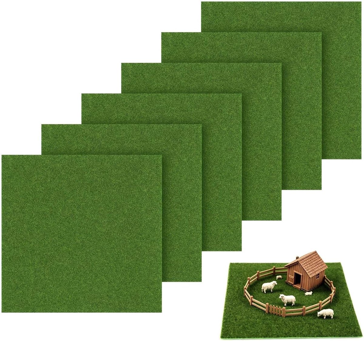 Set van 6 Kunstgras Vierkanten 15 x 15 cm voor Creatieve Projecten en Decoratie