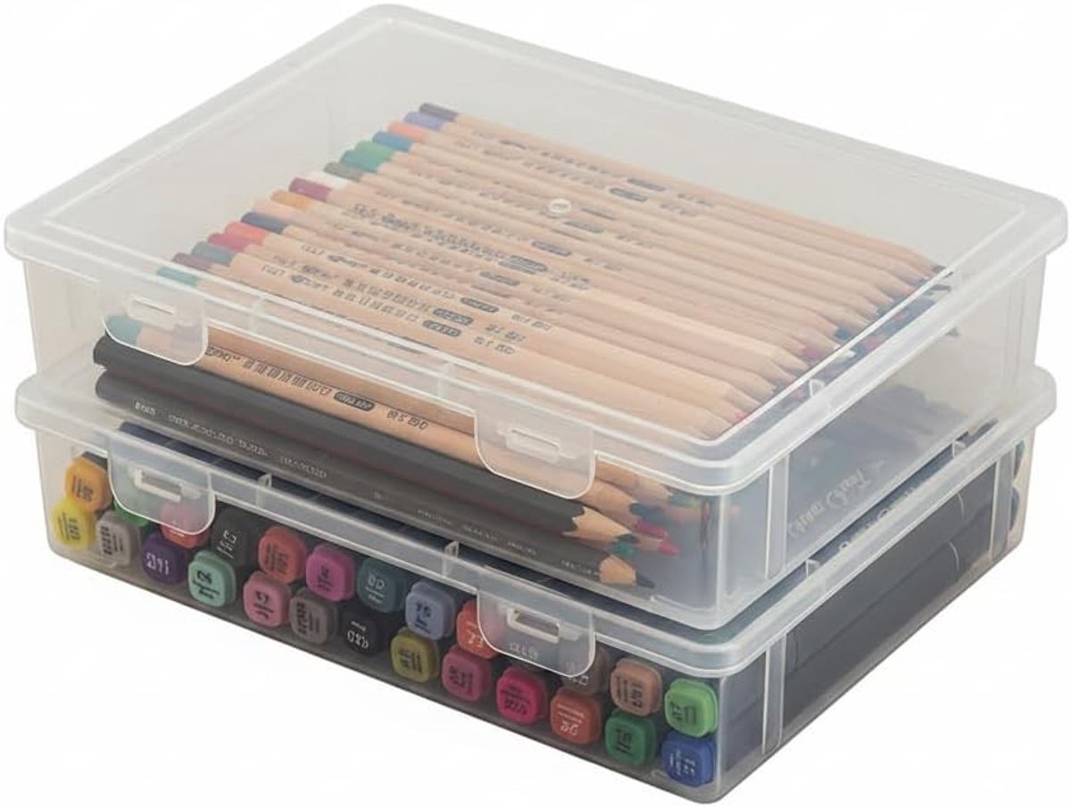 Documentenopbergdozen met Deksel - 2 Stuks A4 Opbergboxen met Slot voor Documenten, Brieven en Tijdschriften, Plastic Opbergdozen (31 x 22 x 2 cm)