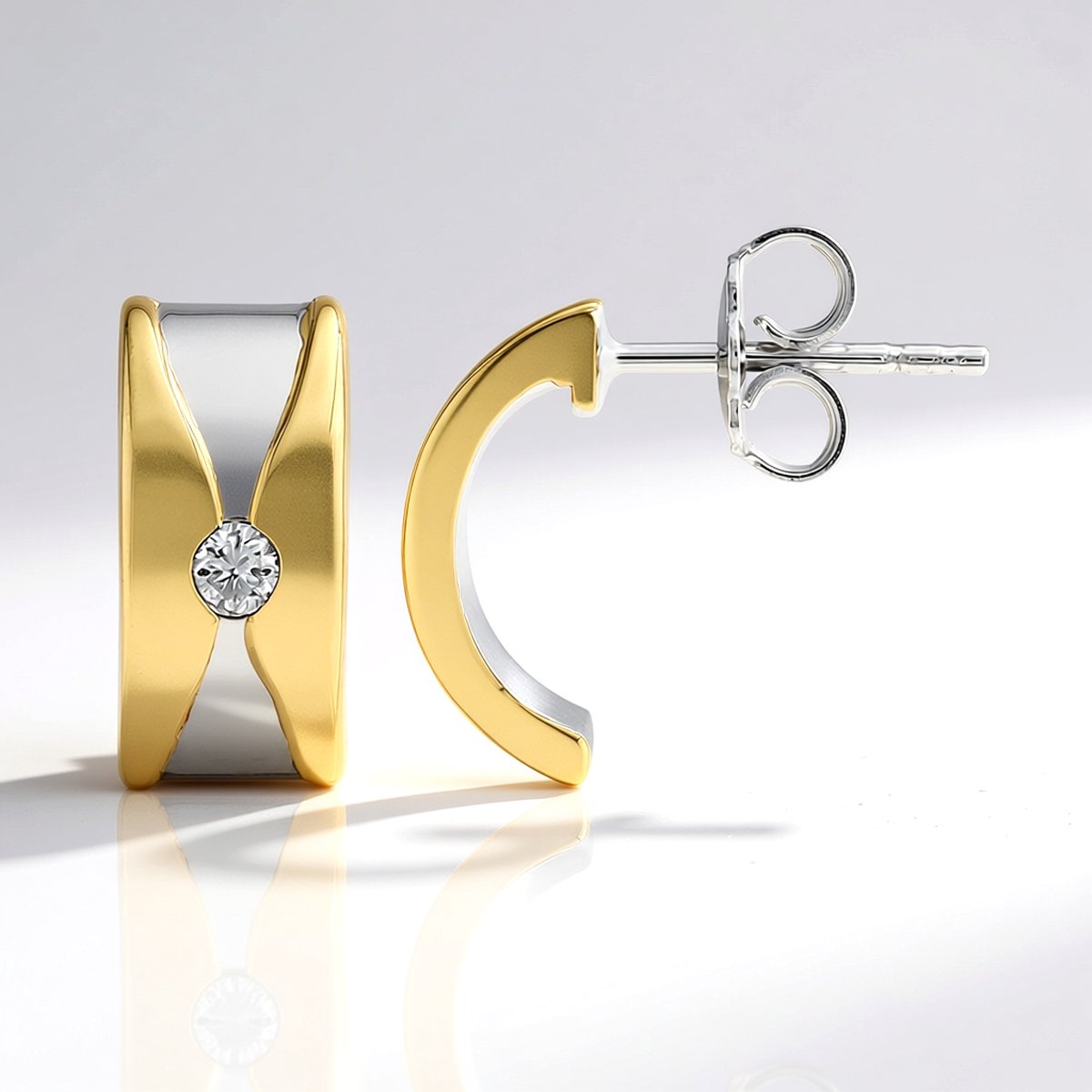 Cavill - Zilveren oorbellen - 925 sterling zilver & rhodium - 2 I1 (G) briljant geslepen diamanten 0,1 ct - moderne bezel zetting lichte sieraden