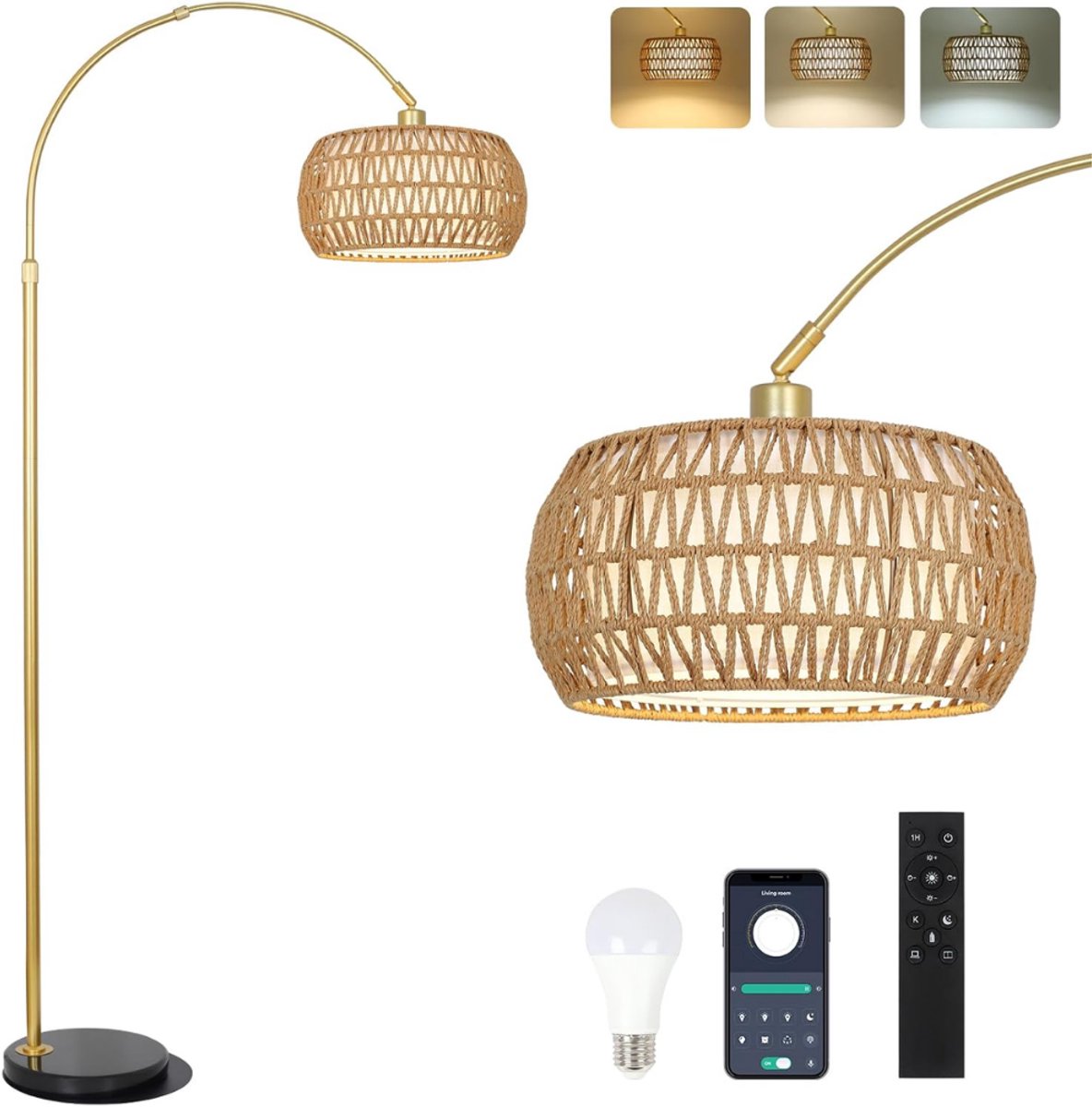 SP® Booglamp - Booglampen Dimbaar - Vloerlamp - Goud/Beige - 43cm x 33cm x 18cm