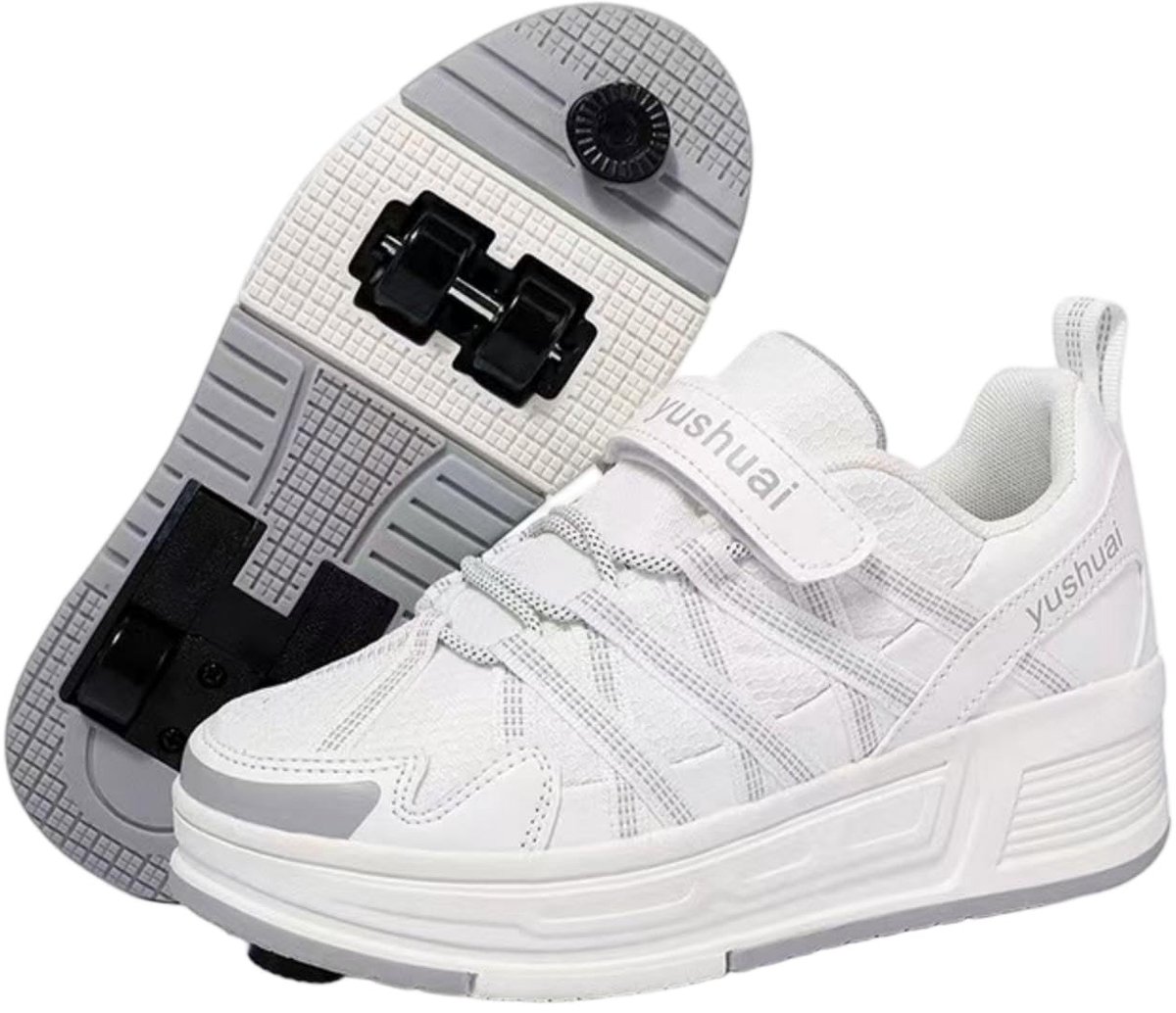 Kids Rolsneakers - Intrekbaar met Rem, Wit/Paar/Grijs
